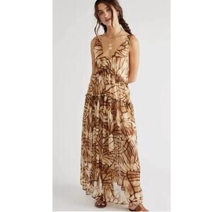 New Free People Julianna Floral Tiered Maxi Dress $168 Small Sable Sand